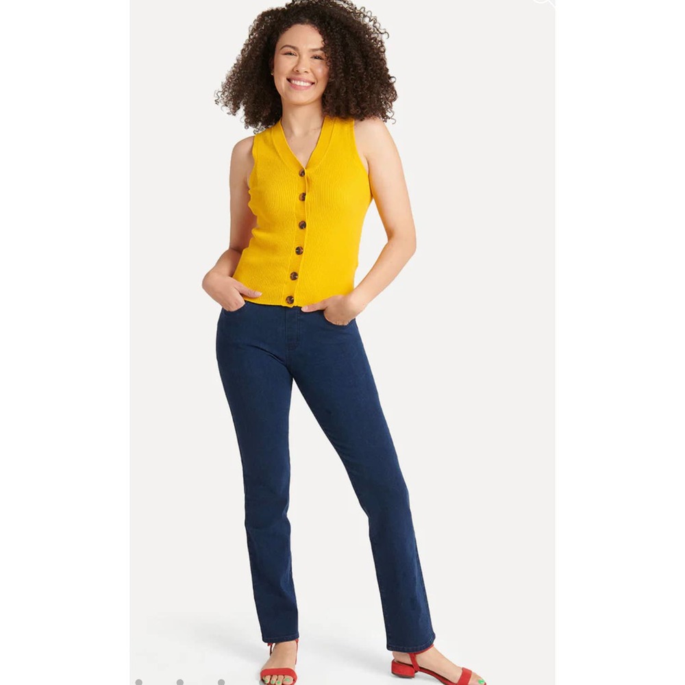 Betabrand dark indigo straight denim jeans L